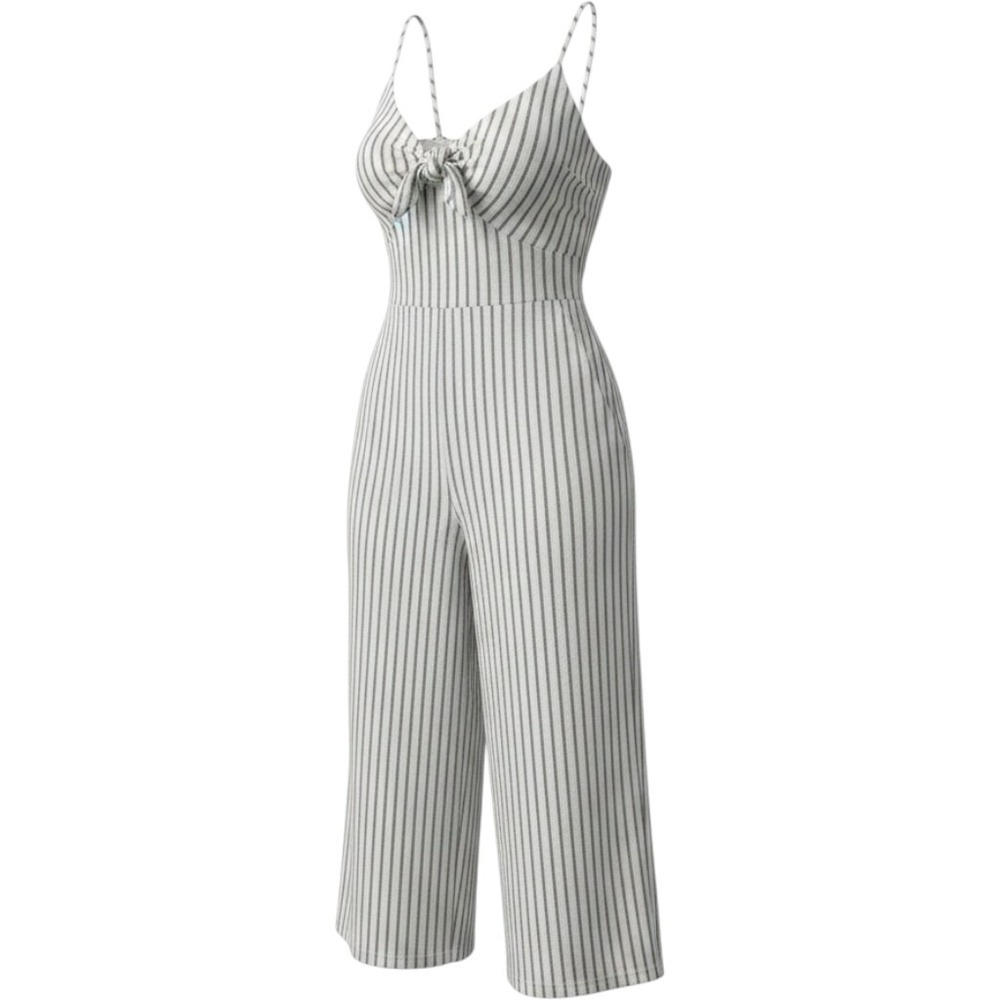 Old Navy Blue White Striped Tie Front Wide Leg Jumpsuit Plus 4X Smocked Back